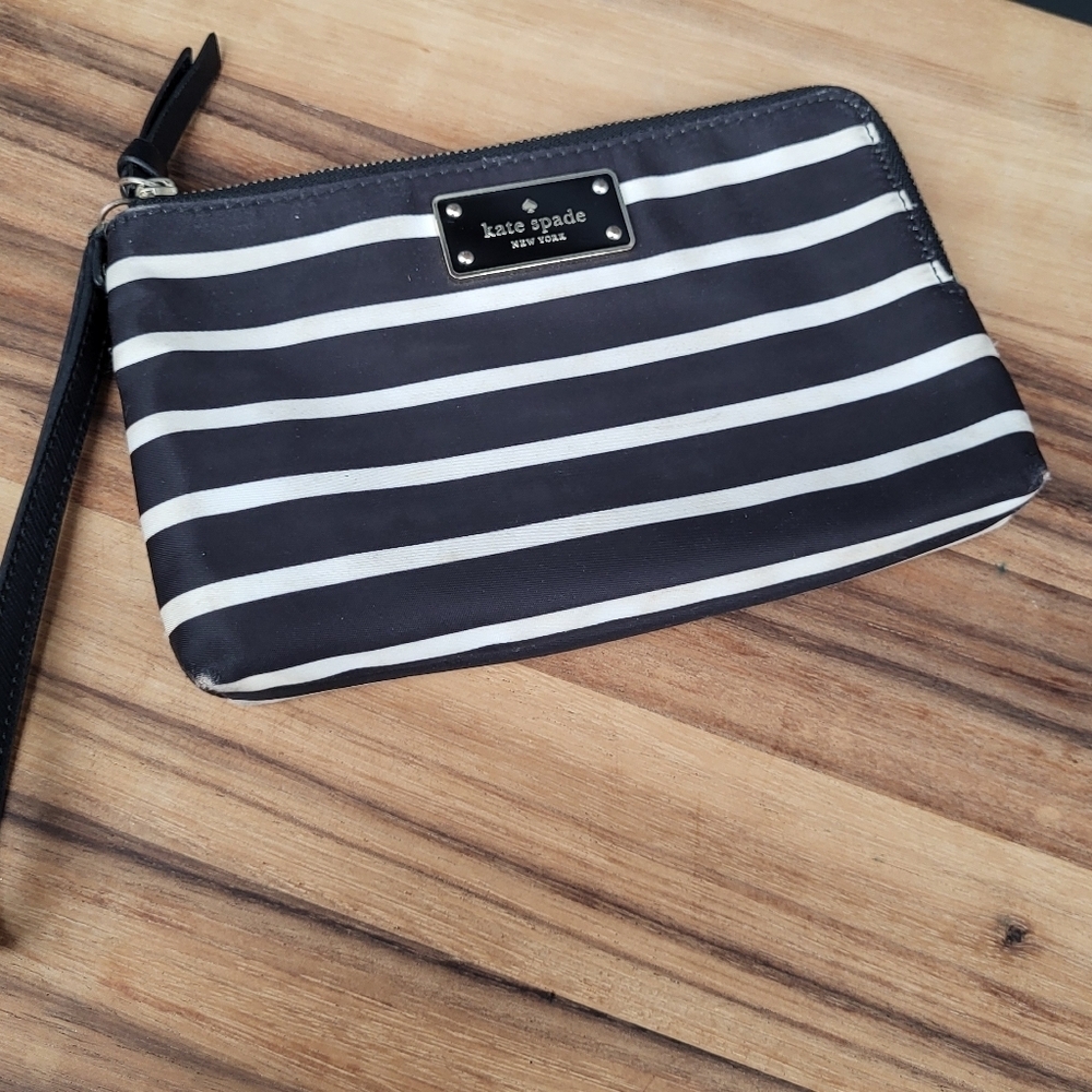 Kate Spade Black & White Double Zip Striped Wristlet